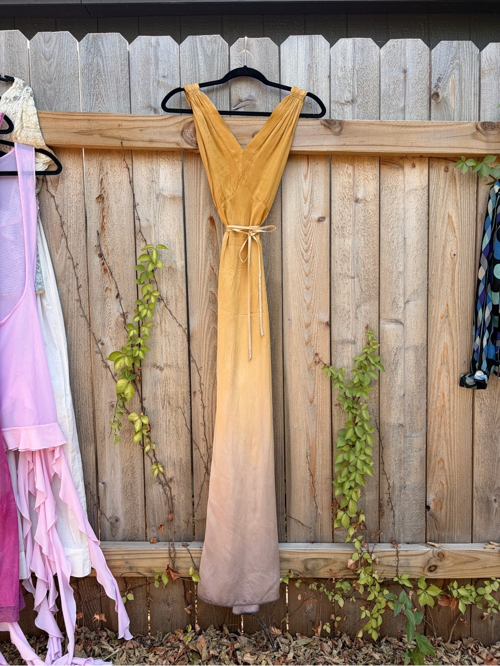 Raquel Allegra Mustard to Taupe Ombre V-Neck Maxi Dress